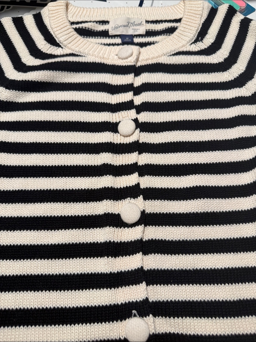 Universal Thread Black and Cream Striped Button-Front Cardigan - Picture 3 of 4
